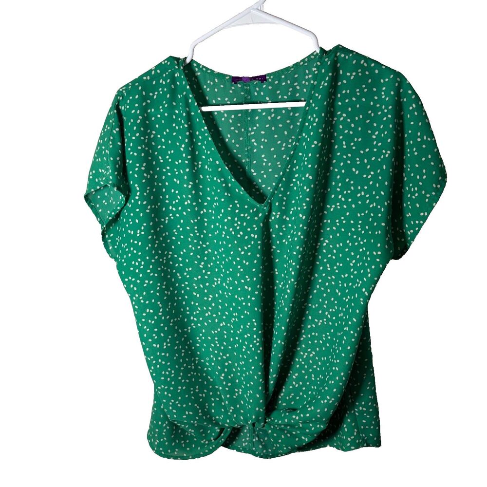 West Kei Blouse Women's Medium Green Printed Twisted Short Sleeve Shirt Top